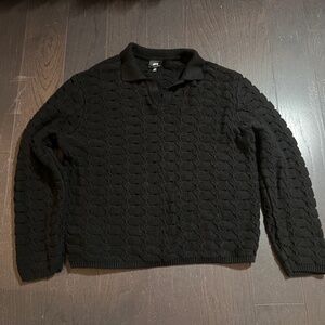 RARE Stussy Stüssy Open Knit Collared Sweater top black Men’s Size Medium HTF
